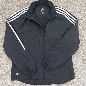 Adidas ClimaProof Black Windbreaker Track Jacket Mens S Lightweight EUC